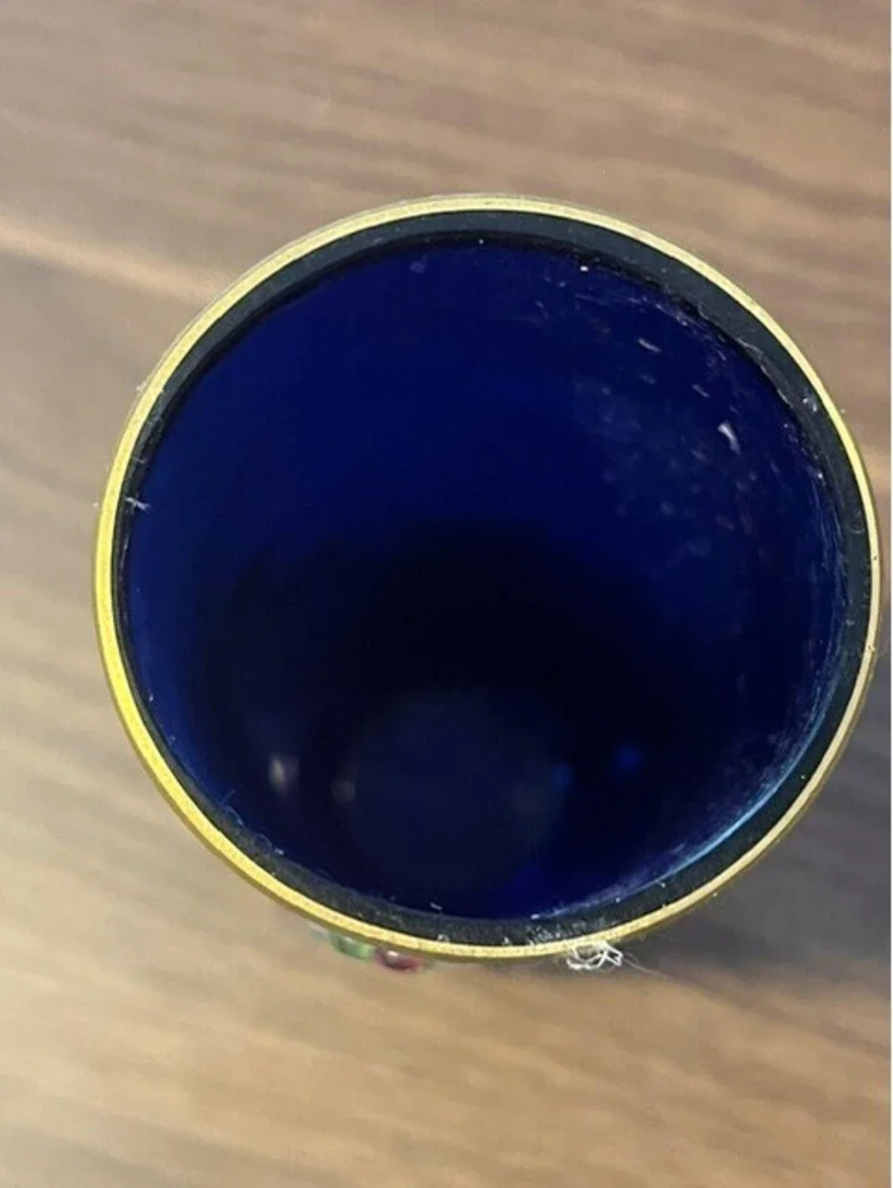 Vintage German Cobalt Blue Glass Bud Vase Gold Gilt Rhinestone Flower Bärenhöhle